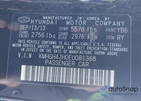 2014 Hyundai Equus Signature from USA, damaged, VIN KMHGH4JH0EU081368